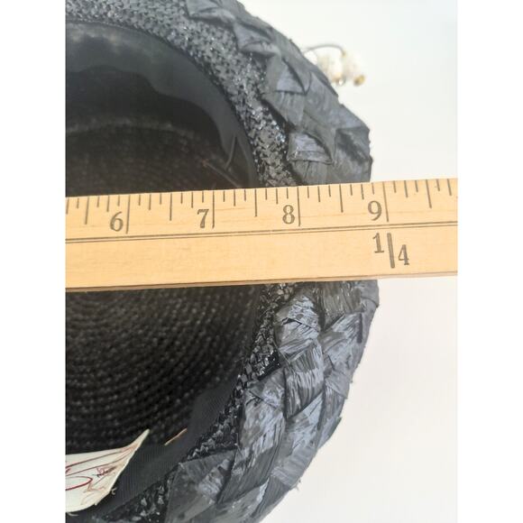 Vintage Junior B Pillbox Hat 1960\'s Black Straw Made in USA Woven Brim main image 7
